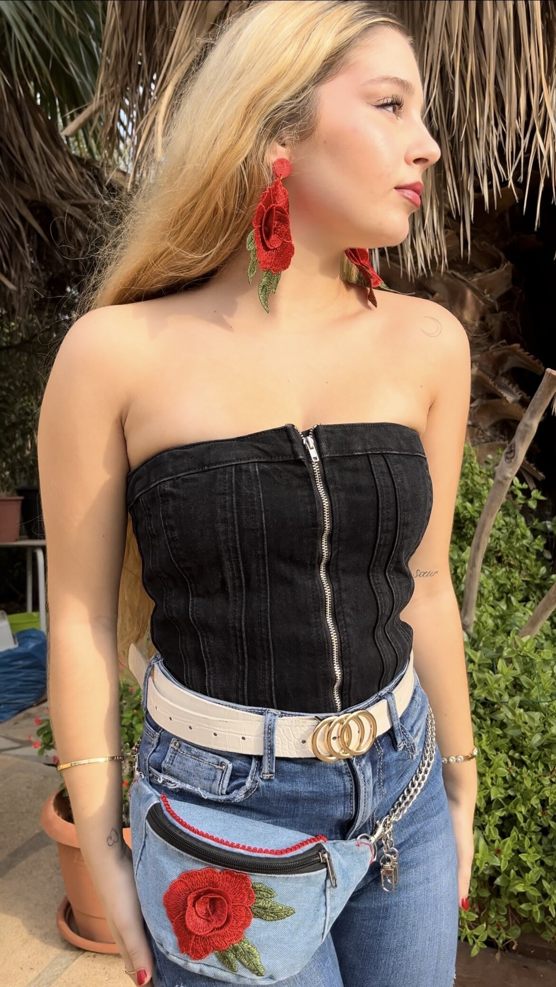 Riñonera vaquera Mini Rosas Rojas - 6